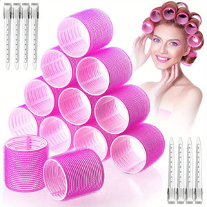 24pcs Jumbo Hair Curlers with Self-Grip Clips for Long, Medium, Short, Thick, and Thin Hair - Perfect for Bangs, Volume, and DIY Hair Dressing